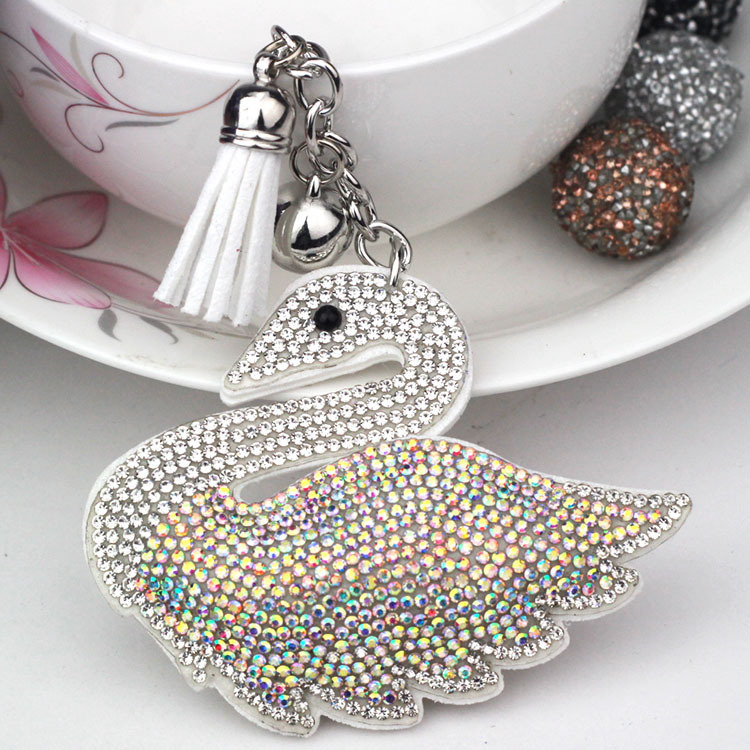 Cross-border popular creative swan Korean velvet rhinestone keychain for women's bags and cars, Korean style gift