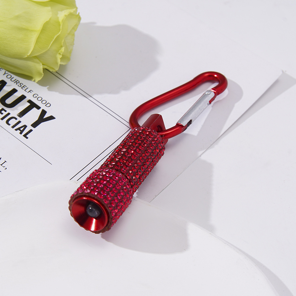 New cross-border LED fashion rhinestone-studded mini flashlight carabiner mini emergency flashlight keychain pendant