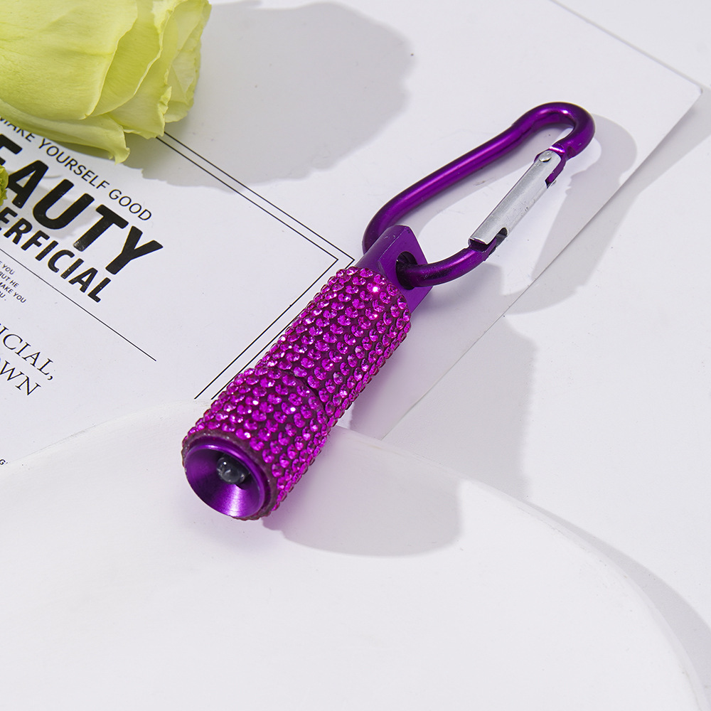 New cross-border LED fashion rhinestone-studded mini flashlight carabiner mini emergency flashlight keychain pendant