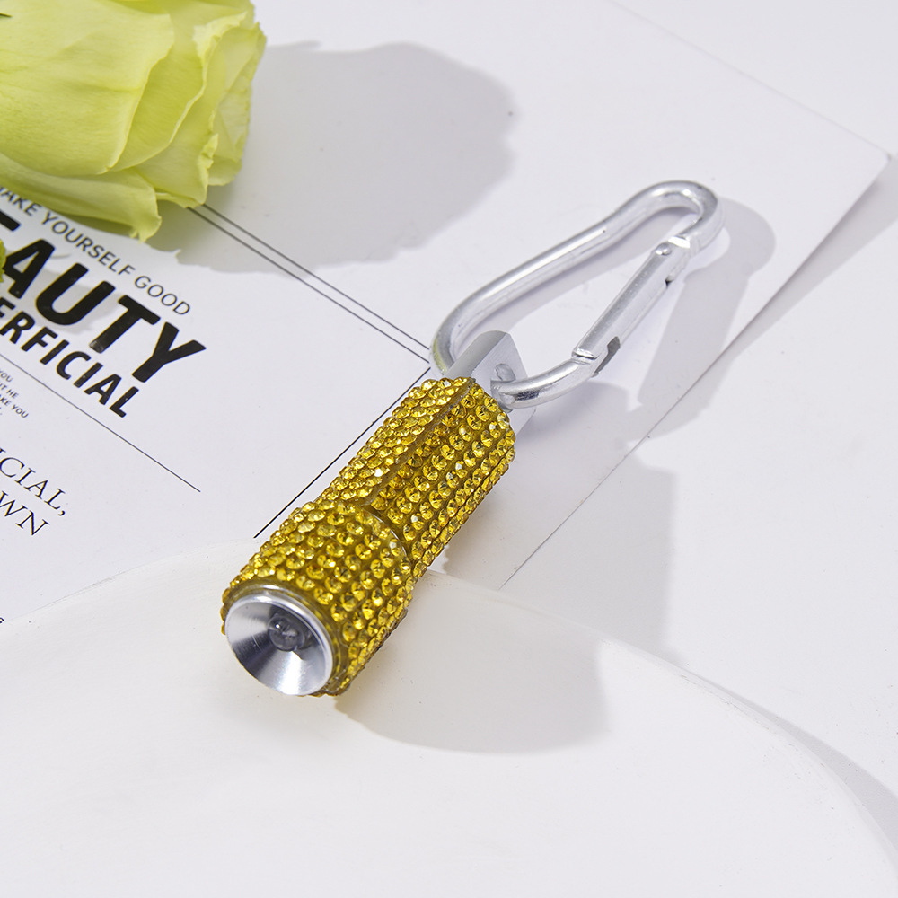 New cross-border LED fashion rhinestone-studded mini flashlight carabiner mini emergency flashlight keychain pendant