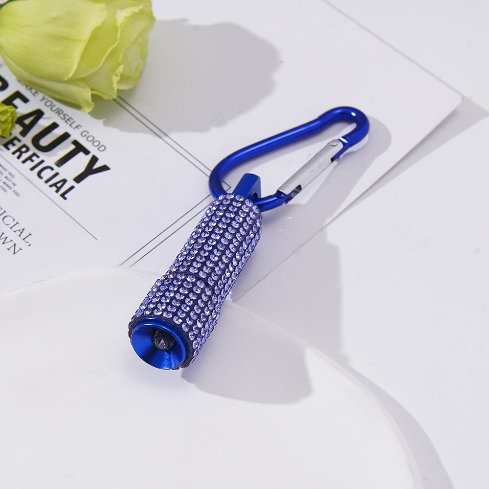 New cross-border LED fashion rhinestone-studded mini flashlight carabiner mini emergency flashlight keychain pendant