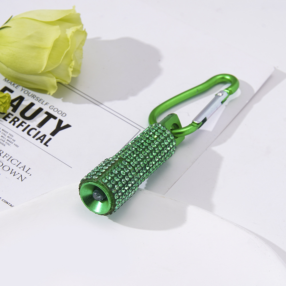 New cross-border LED fashion rhinestone-studded mini flashlight carabiner mini emergency flashlight keychain pendant