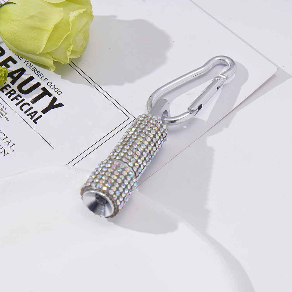 New cross-border LED fashion rhinestone-studded mini flashlight carabiner mini emergency flashlight keychain pendant
