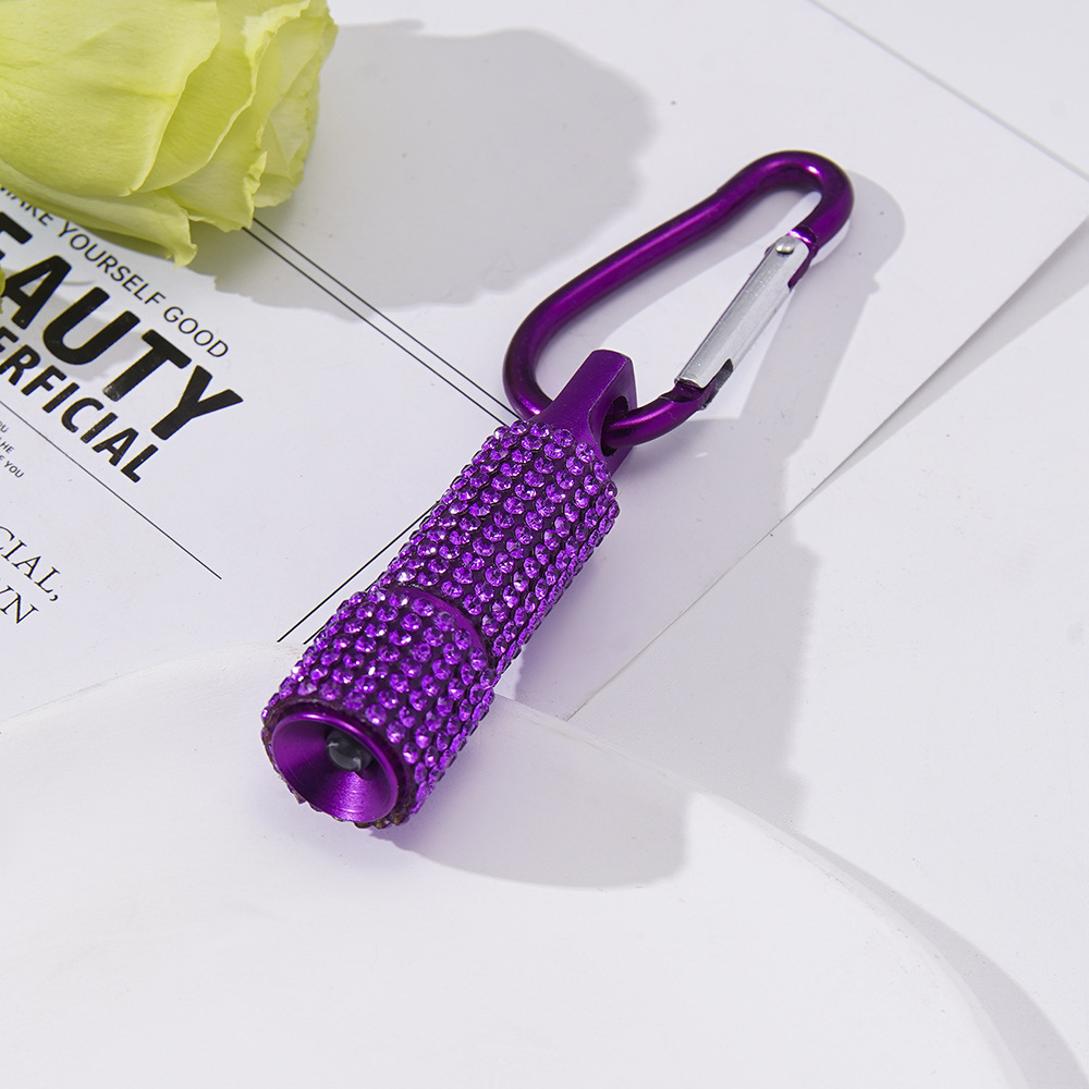 New cross-border LED fashion rhinestone-studded mini flashlight carabiner mini emergency flashlight keychain pendant