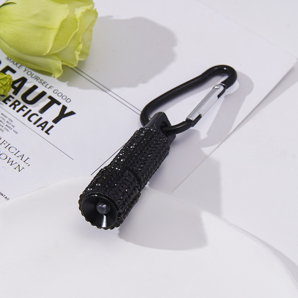 New cross-border LED fashion rhinestone-studded mini flashlight carabiner mini emergency flashlight keychain pendant