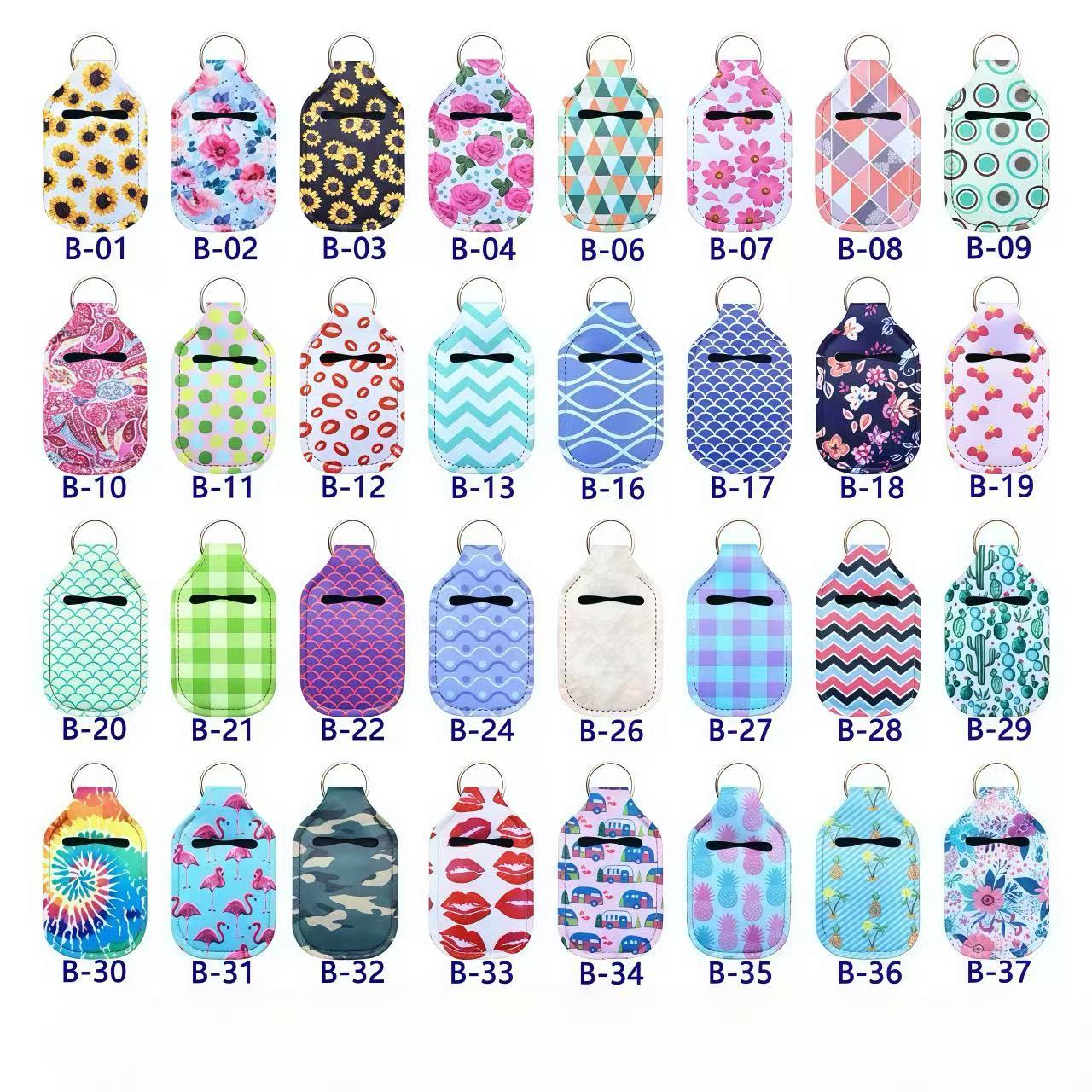 Wholesale hand sanitizer bottle covers and keychains.