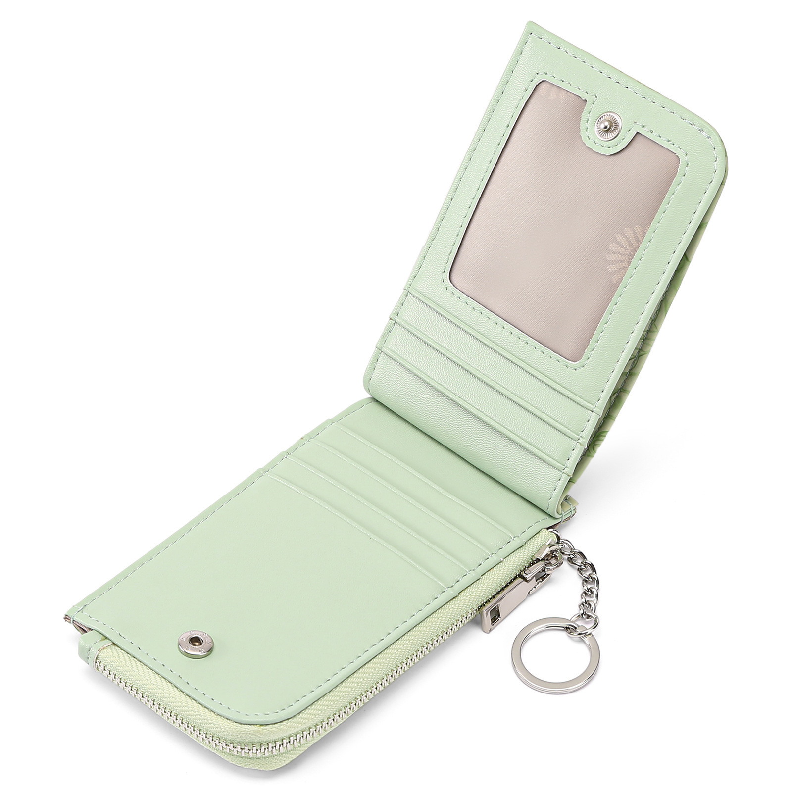 New cross-border zippered card holder with embossed design, large capacity, multiple card slots, women's coin purse with key ring.