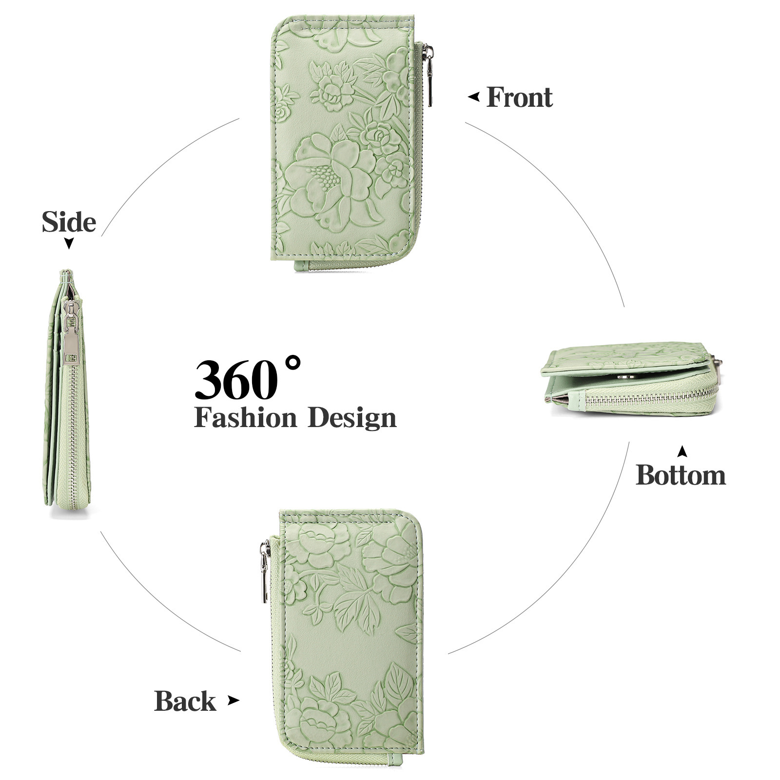 New cross-border zippered card holder with embossed design, large capacity, multiple card slots, women's coin purse with key ring.