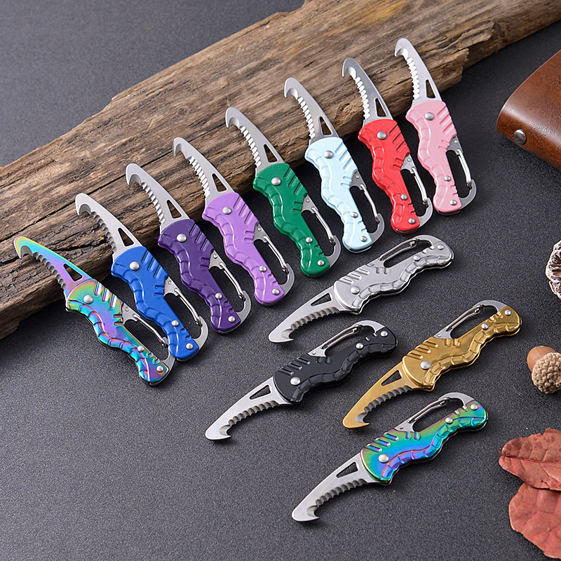 G18 Car Emergency Seatbelt Cutter, EDC Knife, Multi-functional Folding Package Knife, Keychain Serrated Hook Knife