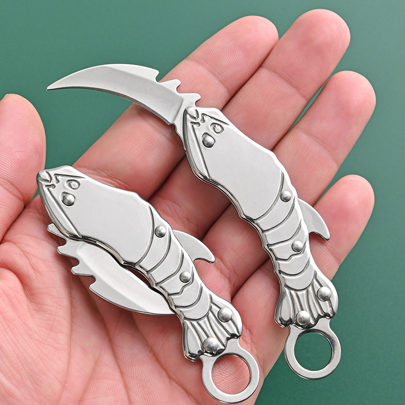 Mini stainless steel knife with leather sheath, keychain pendant, convenient unpacking folding knife, ring claw knife