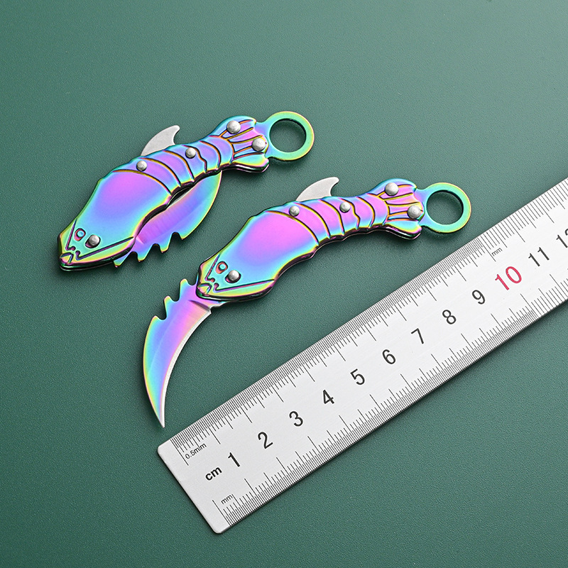 Mini stainless steel knife with leather sheath, keychain pendant, convenient unpacking folding knife, ring claw knife