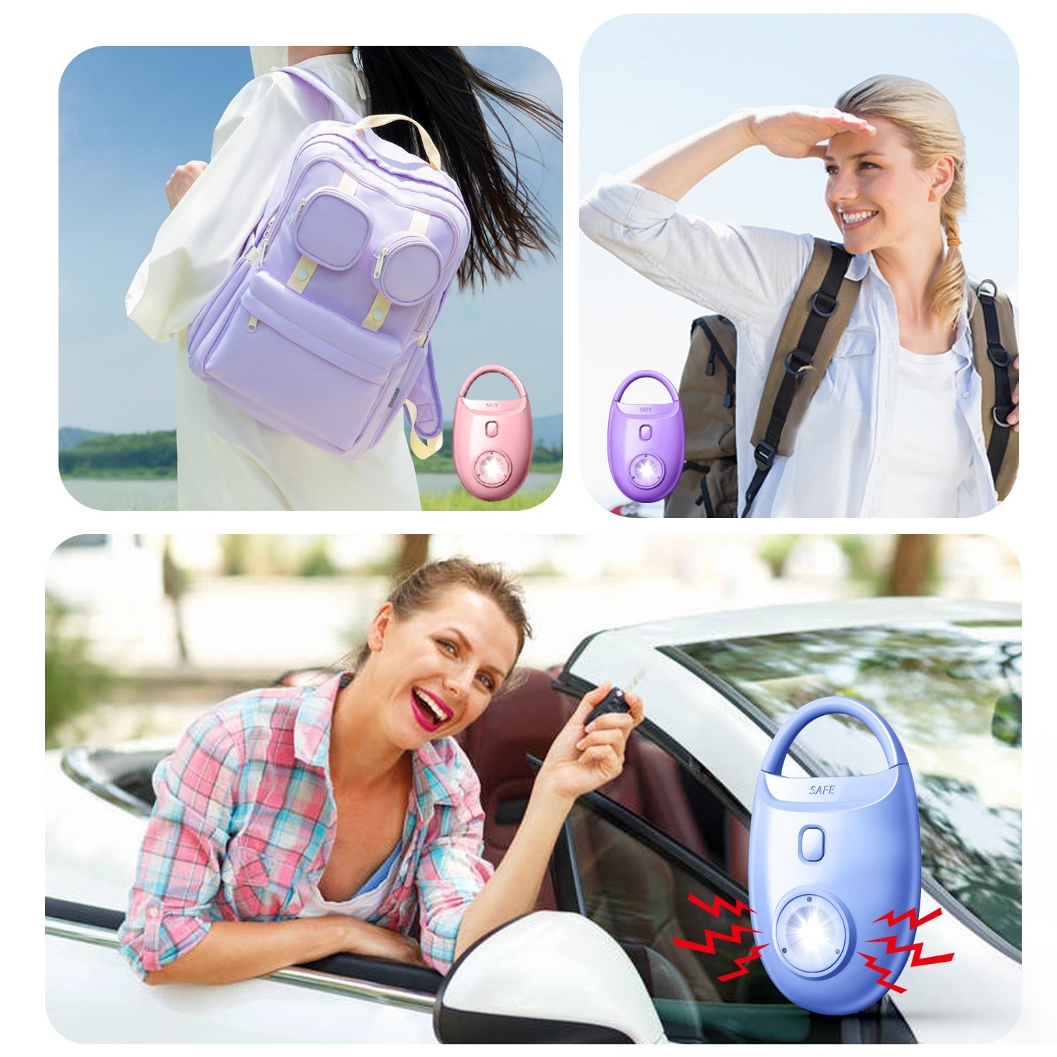 Cross-border 130dB personal alarm battery-operated model with LED flashlight, strobe light anti-wolf device for women.