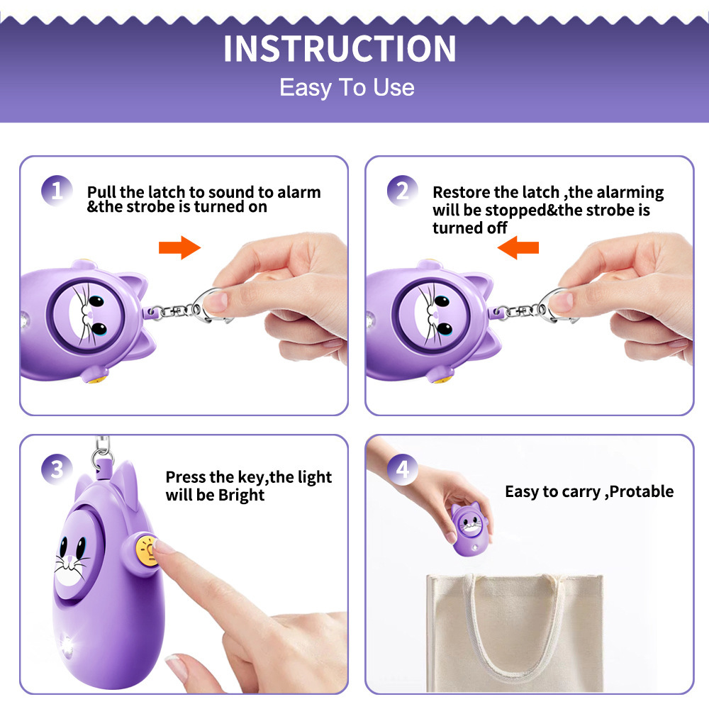 2026 New Cute Cat Personal Alarm Device for Women, Anti-Wolf Device, Outdoor Children's Emergency Self-Defense Keychain