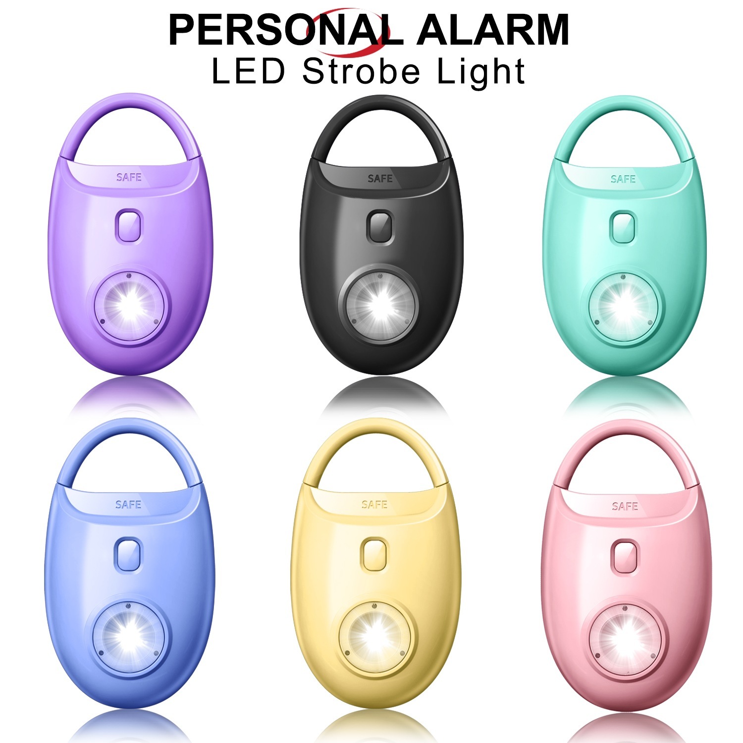 Cross-border 130dB personal alarm battery-operated model with LED flashlight, strobe light anti-wolf device for women.