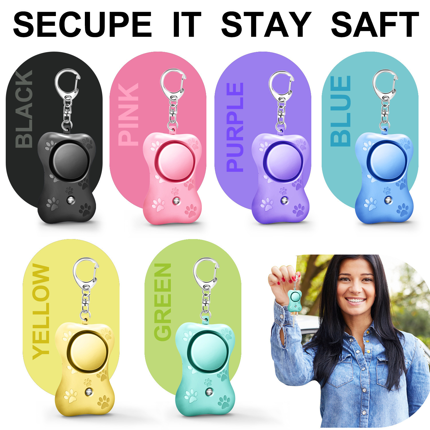 High-volume portable emergency multi-functional women's self-defense siren with LED strobe light flashlight personal alarm
