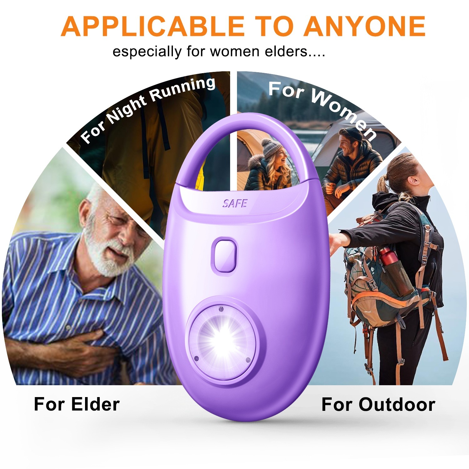 Cross-border 130dB personal alarm battery-operated model with LED flashlight, strobe light anti-wolf device for women.
