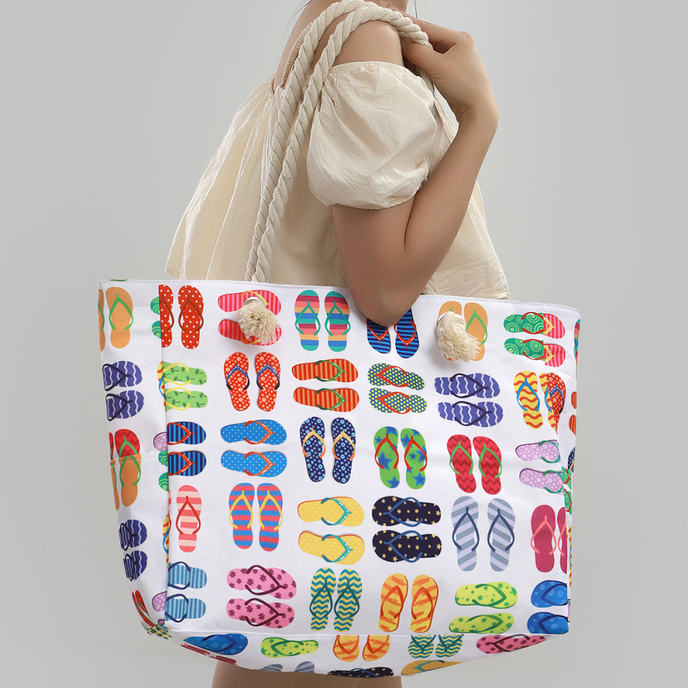 New cross-border printed beach bag, large capacity, casual shoulder bag, simple and stylish summer travel tote bag