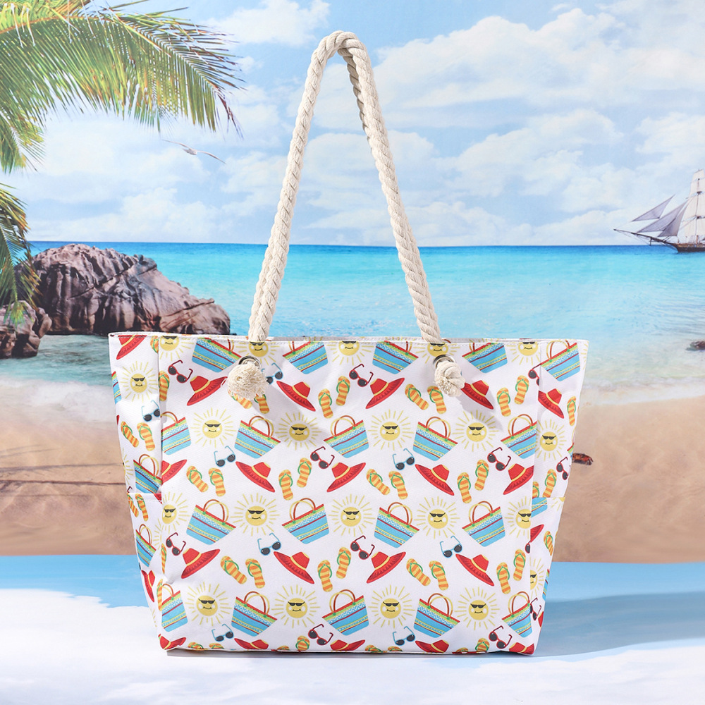 New cross-border printed beach bag, large capacity, casual shoulder bag, simple and stylish summer travel tote bag
