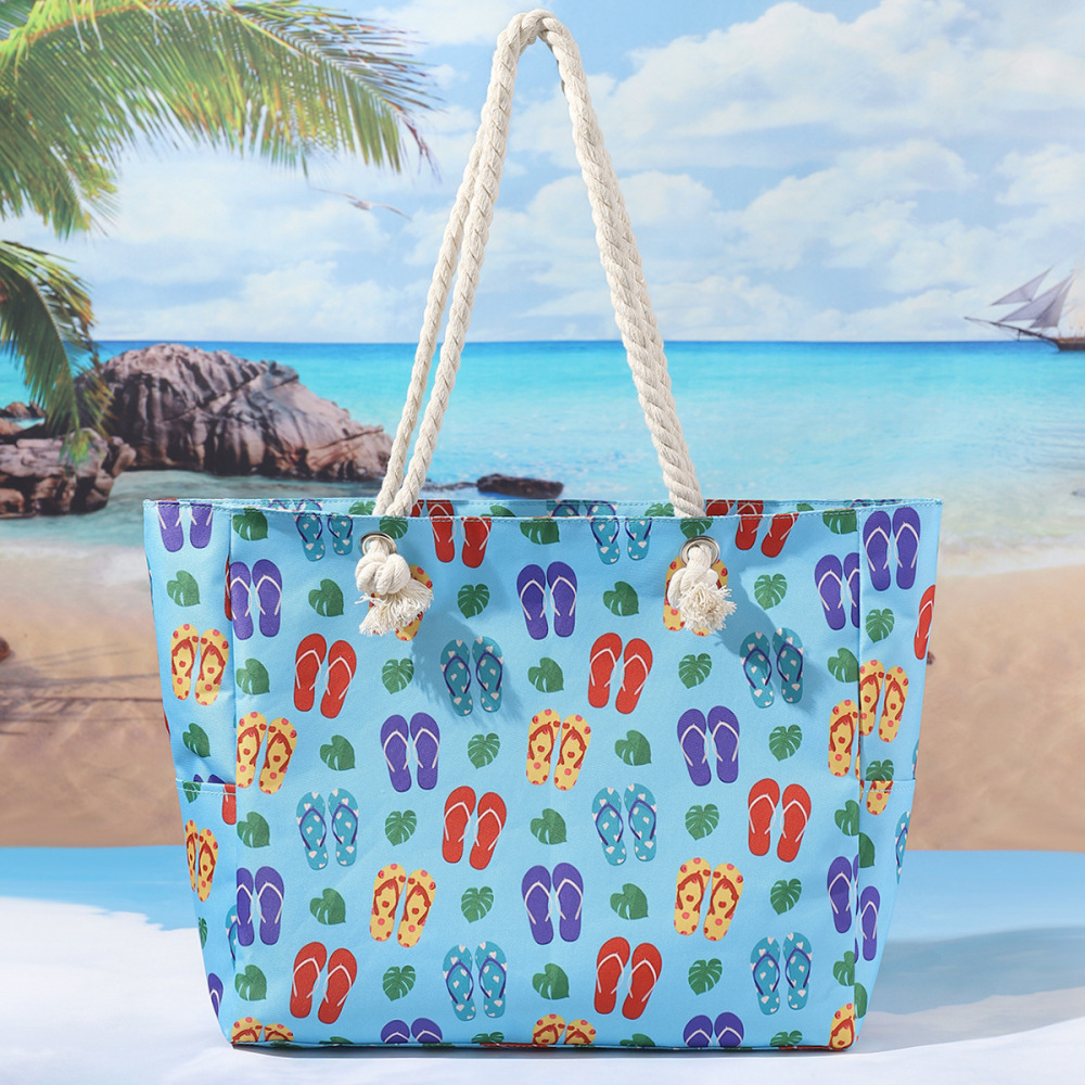 New cross-border printed beach bag, large capacity, casual shoulder bag, simple and stylish summer travel tote bag