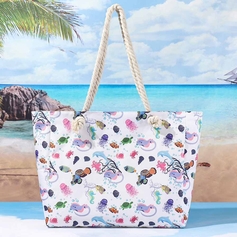 New cross-border printed beach bag, large capacity, casual shoulder bag, simple and stylish summer travel tote bag