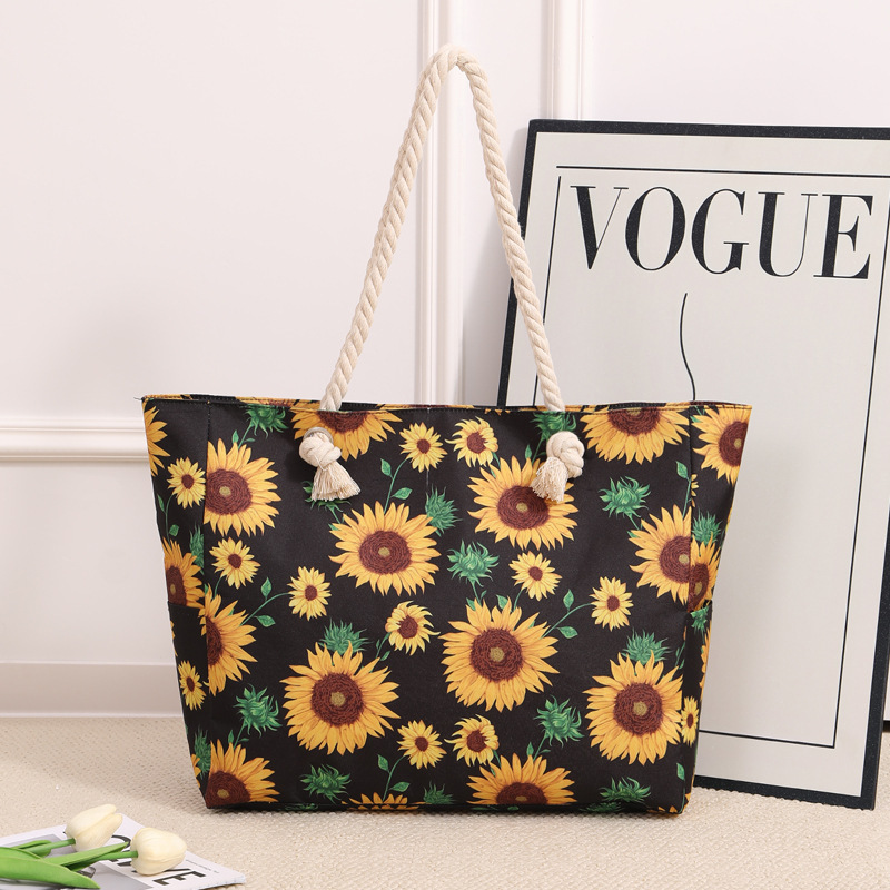 New cross-border printed beach bag, large capacity, casual shoulder bag, simple and stylish summer travel tote bag