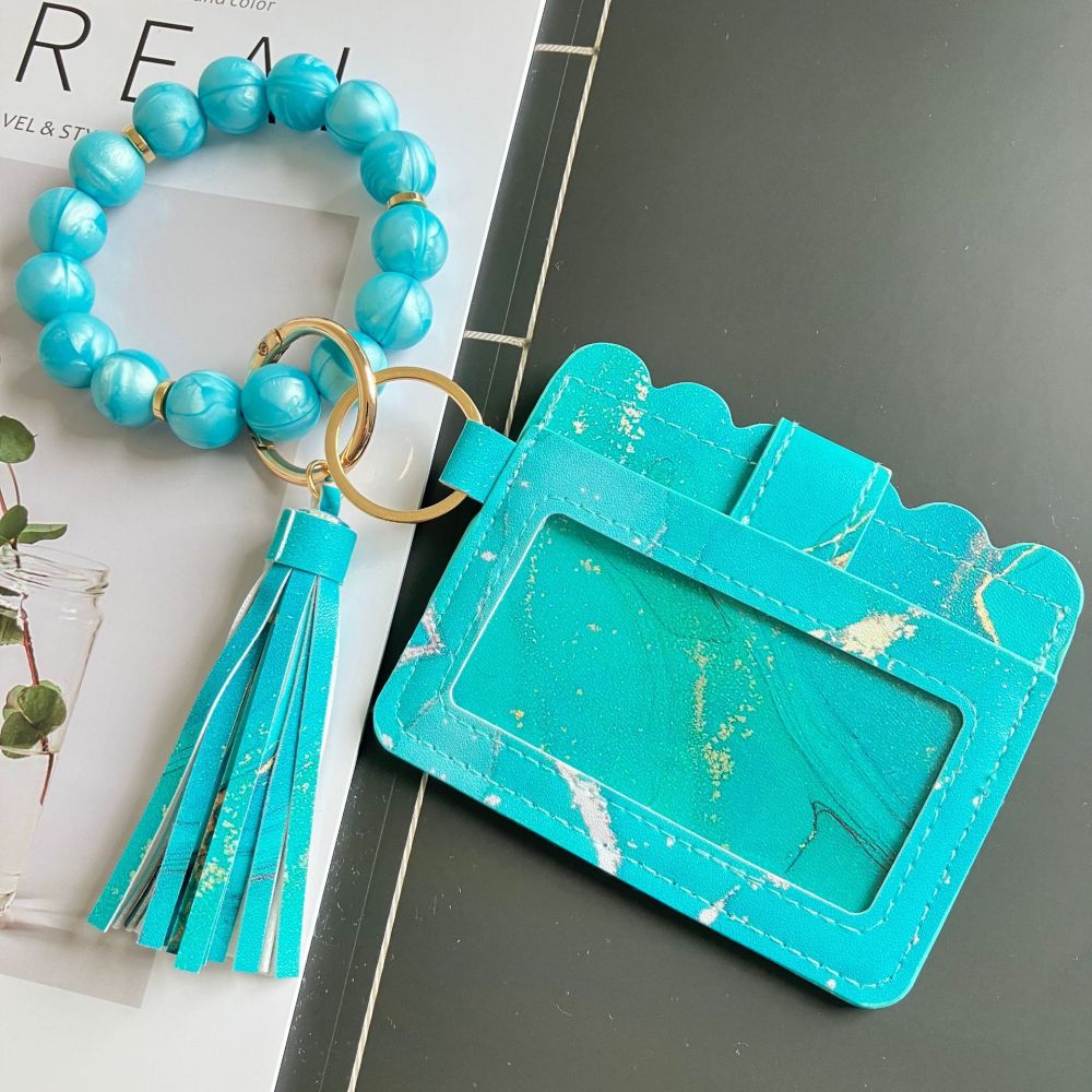 Cross-border Amazon PU printed card holder, European and American style ink painting women's ID card holder, leather tassel pendant.