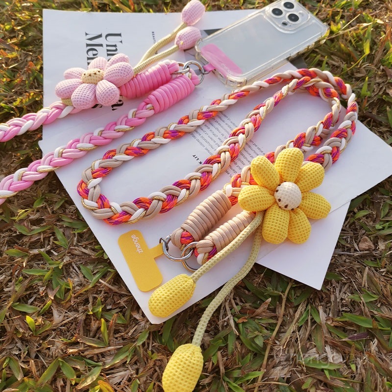 Women's long crossbody or shoulder strap with floral hand-woven rope, sturdy and durable, outdoor anti-loss rope.