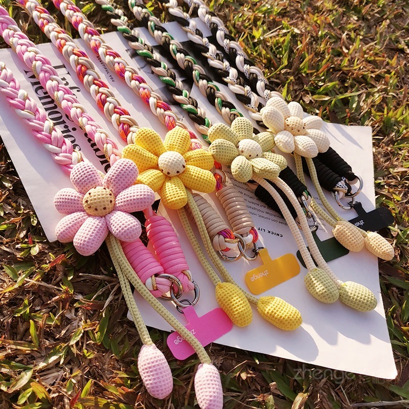 Women's long crossbody or shoulder strap with floral hand-woven rope, sturdy and durable, outdoor anti-loss rope.