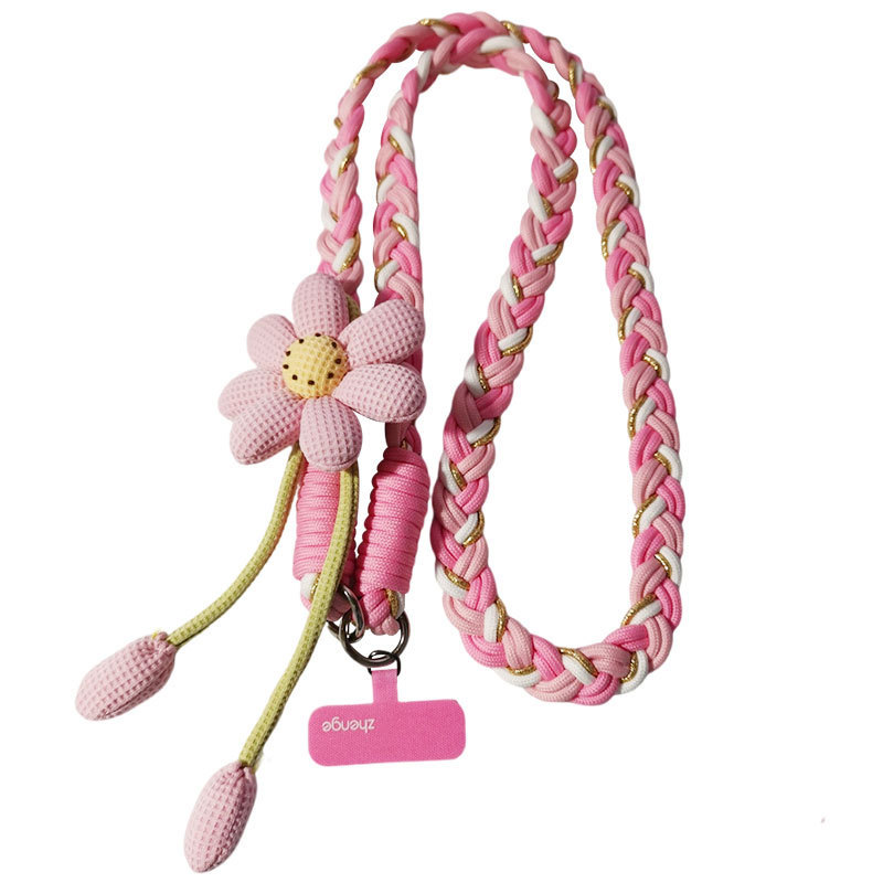 Women's long crossbody or shoulder strap with floral hand-woven rope, sturdy and durable, outdoor anti-loss rope.
