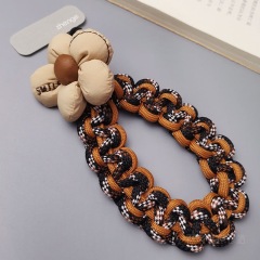 【 Brown, Black, and White 】 Multi-strand curly floral braided bracelet with gray long clip