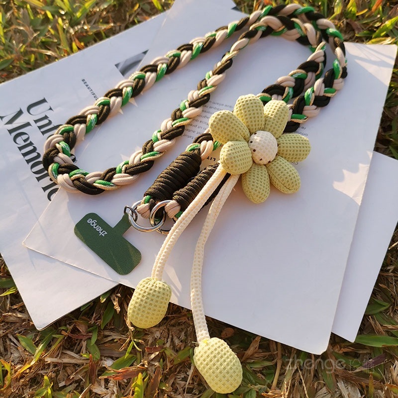 Women's long crossbody or shoulder strap with floral hand-woven rope, sturdy and durable, outdoor anti-loss rope.