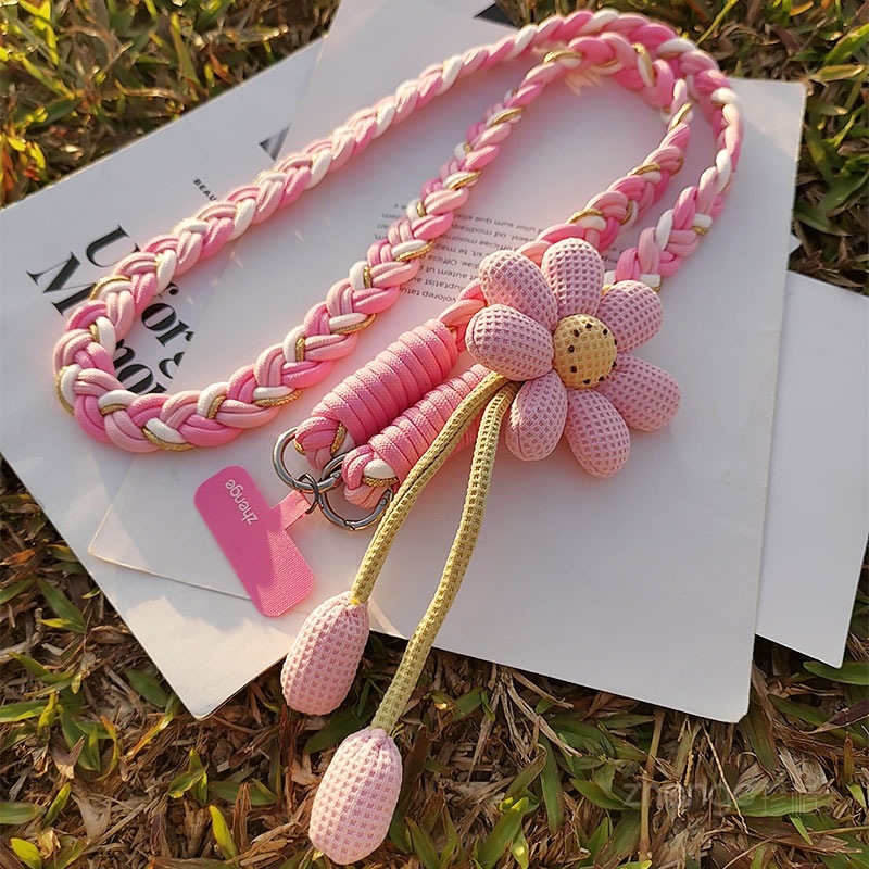 Women's long crossbody or shoulder strap with floral hand-woven rope, sturdy and durable, outdoor anti-loss rope.