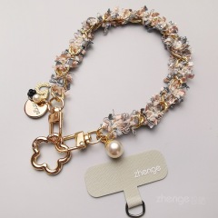 Grey-pink fairy lace twisted chain bracelet + grey long clip + small flower clasp