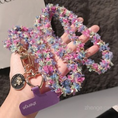 Crossbody style 【 Purple Rose 】 Chanel-style button chain with cord, purple long clip, and gold heart clasp.