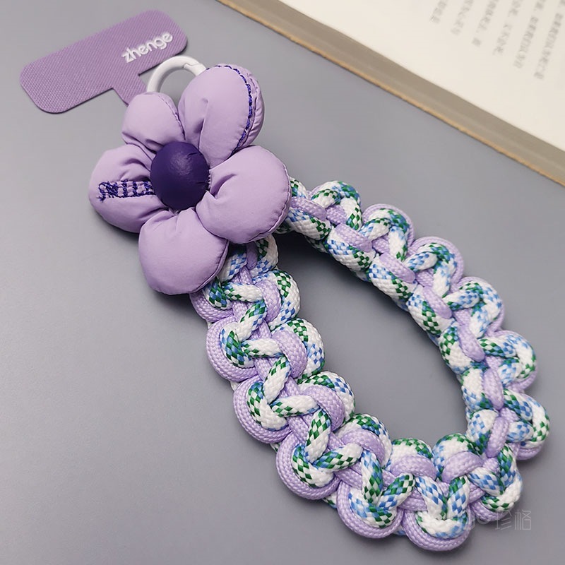 Flower-woven wristband for mobile phones, short and stylish, perfect for outdoor use, anti-loss, travel, and hiking.