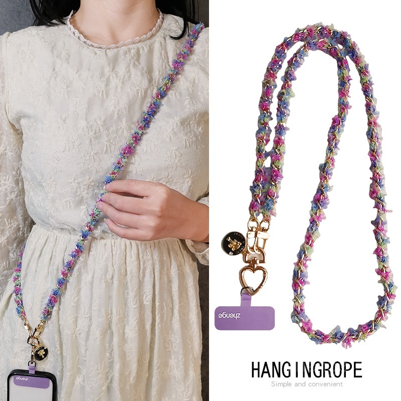 Chanel-inspired metal chain phone strap, long crossbody style, trendy and unique for women, suitable for outdoor use and travel.