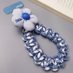 【Blue and white 】Multi-strand curly flower braided bracelet + denim blue long clip