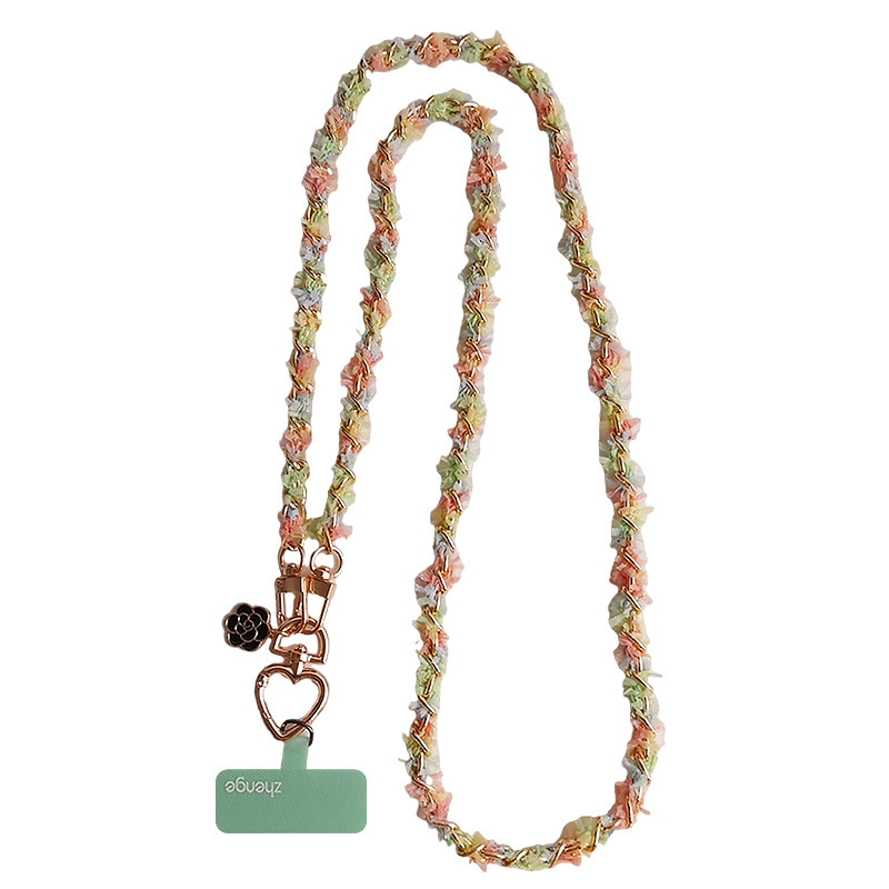 Chanel-inspired metal chain phone strap, long crossbody style, trendy and unique for women, suitable for outdoor use and travel.