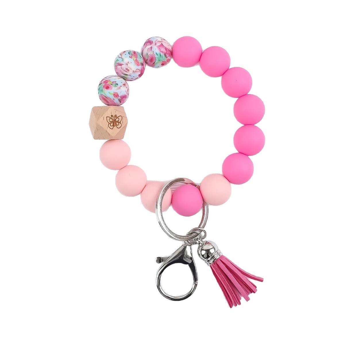 New cross-border silicone beaded bracelet tassel rainbow pendant bangle keychain bag charm wholesale