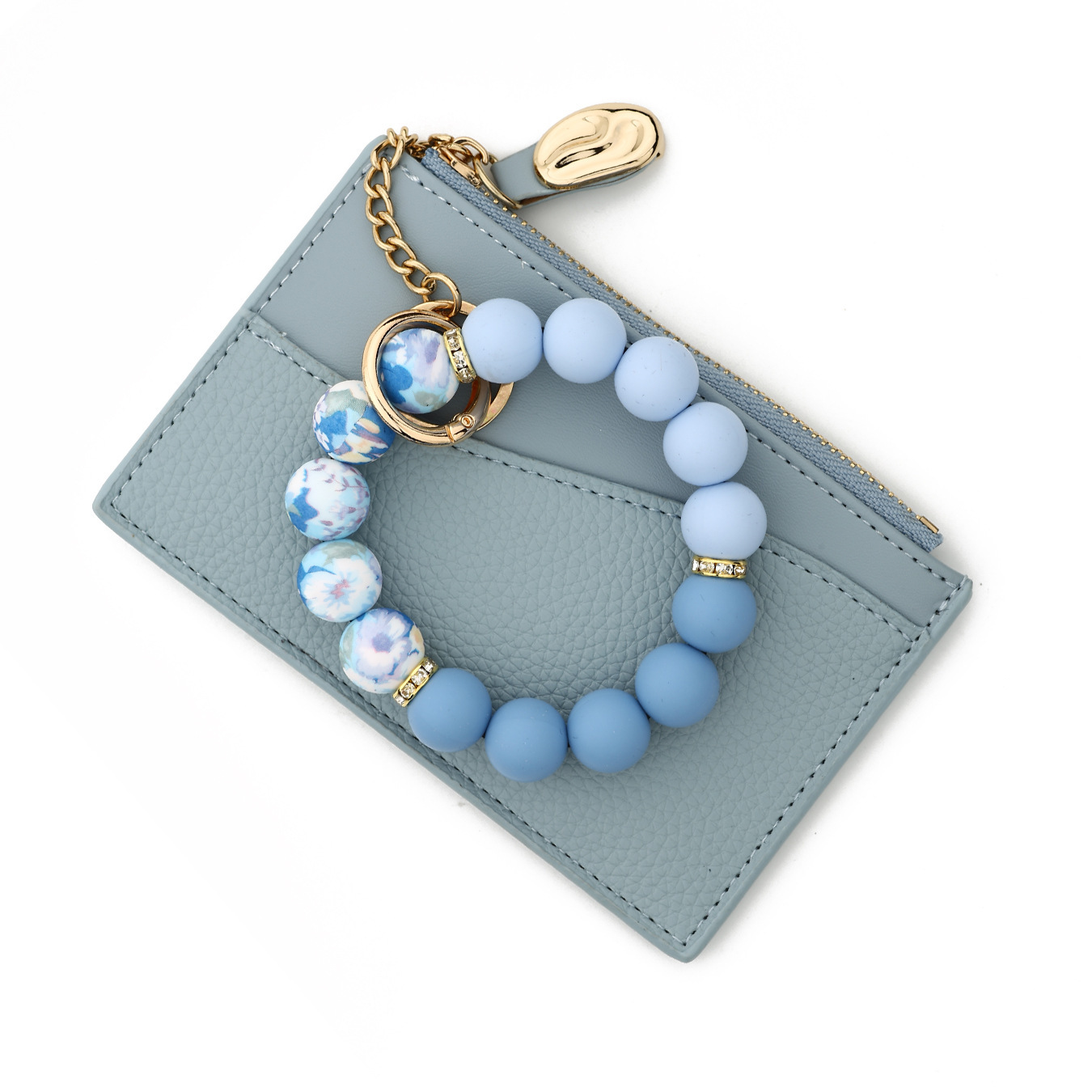 26 Cross-border Spot Goods Simple and Stylish Small Wallet Card Holder Bank Card Cover Silicone Bead Bracelet Leather Women's Wallet