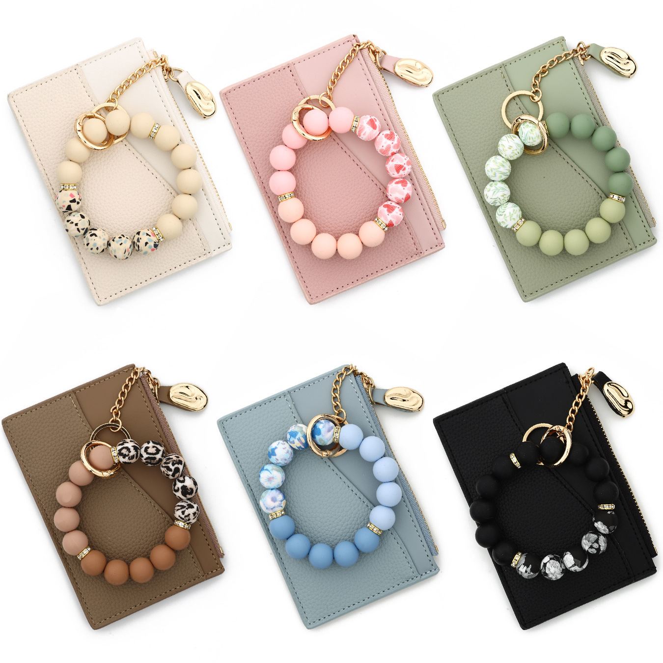 26 Cross-border Spot Goods Simple and Stylish Small Wallet Card Holder Bank Card Cover Silicone Bead Bracelet Leather Women's Wallet