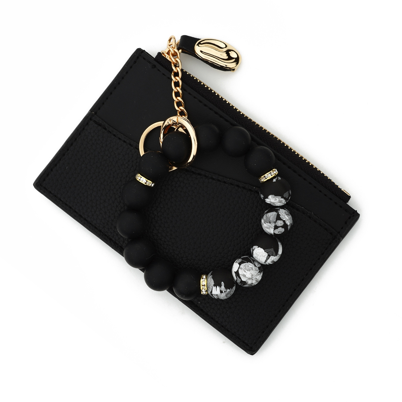 26 Cross-border Spot Goods Simple and Stylish Small Wallet Card Holder Bank Card Cover Silicone Bead Bracelet Leather Women's Wallet