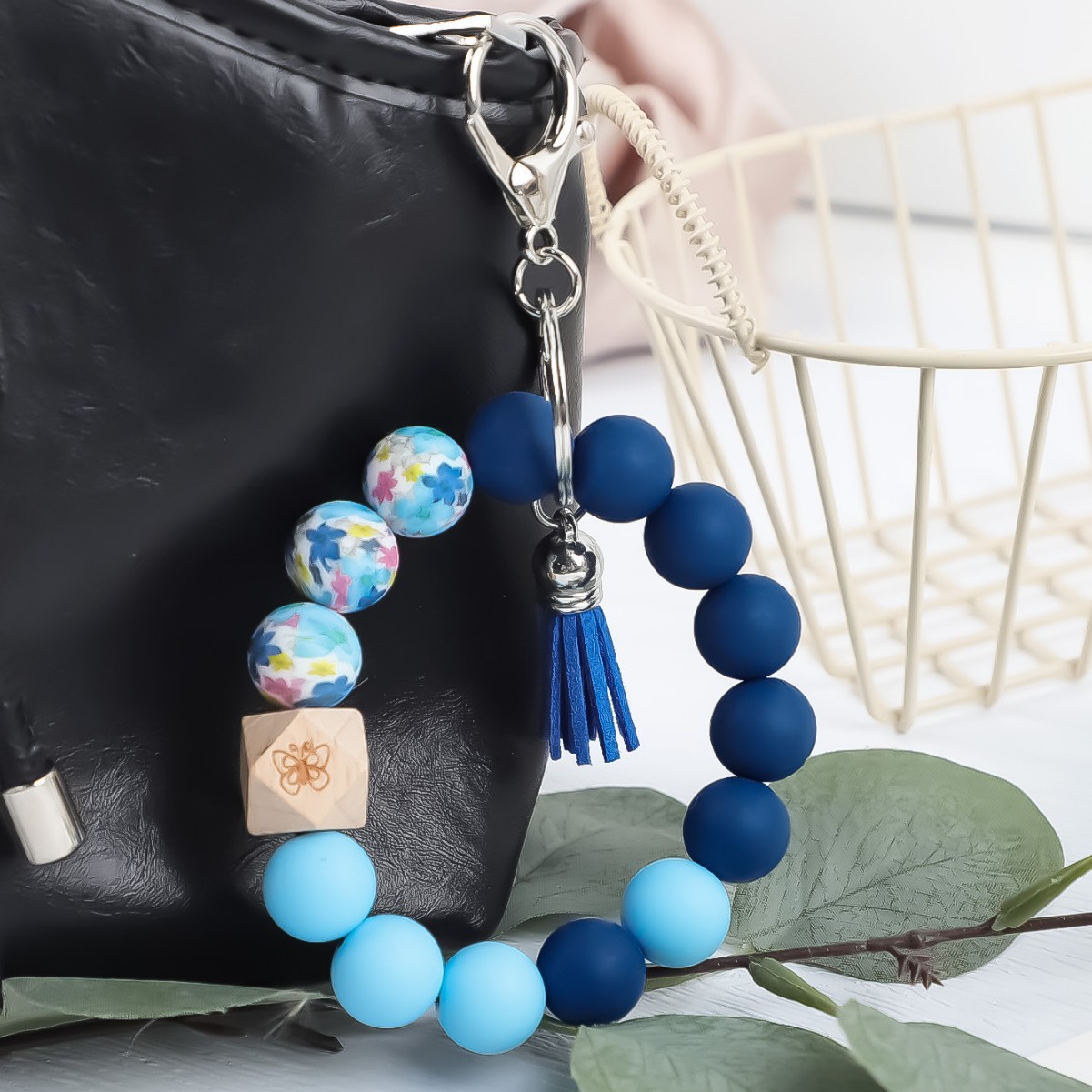 New cross-border silicone beaded bracelet tassel rainbow pendant bangle keychain bag charm wholesale