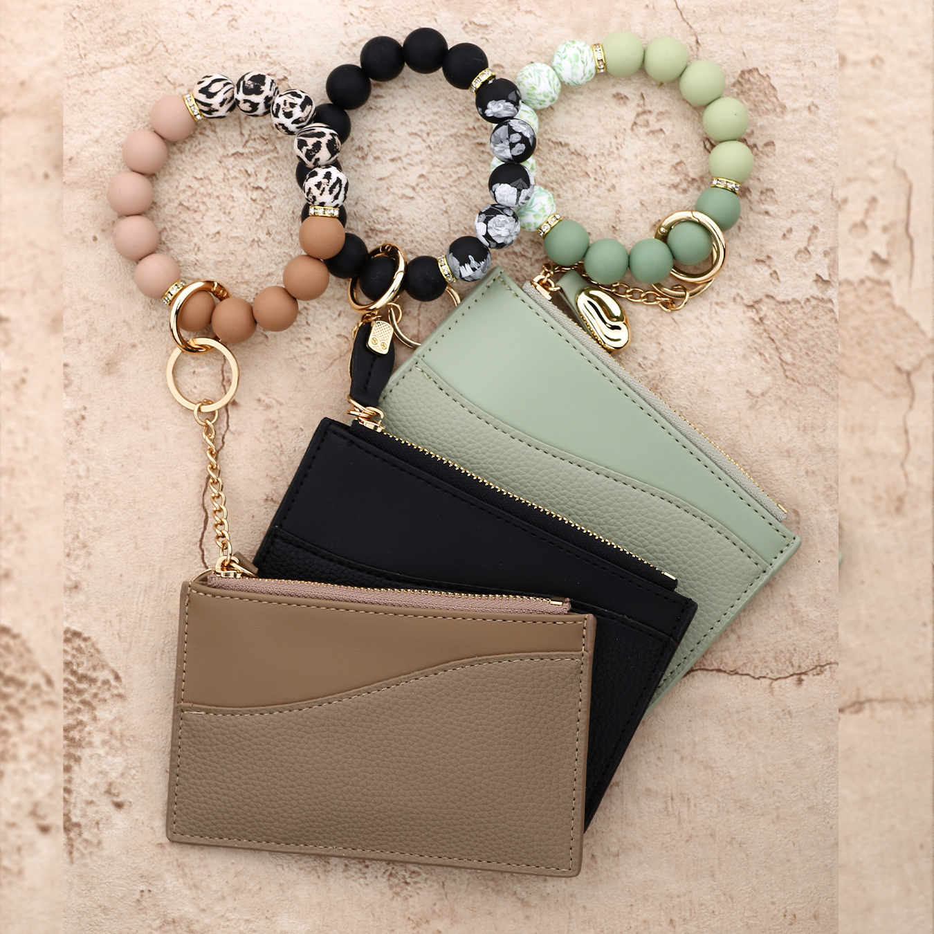 26 Cross-border Spot Goods Simple and Stylish Small Wallet Card Holder Bank Card Cover Silicone Bead Bracelet Leather Women's Wallet