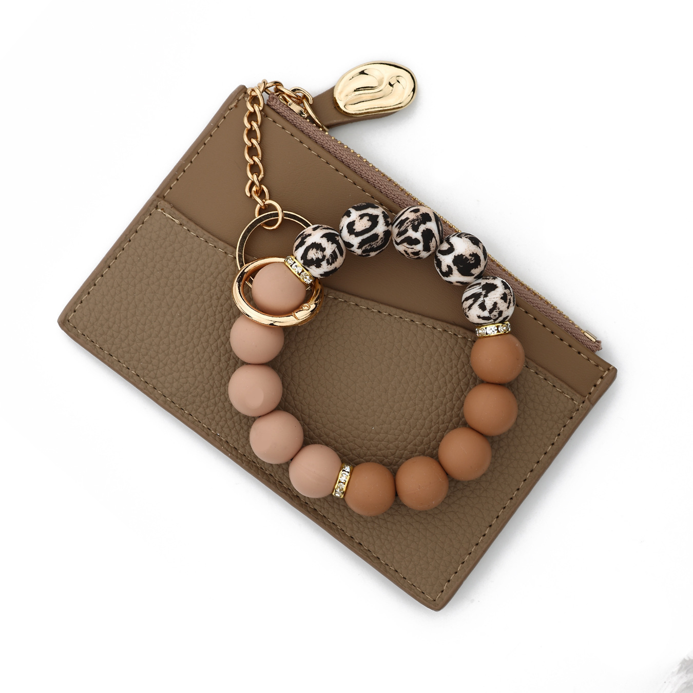26 Cross-border Spot Goods Simple and Stylish Small Wallet Card Holder Bank Card Cover Silicone Bead Bracelet Leather Women's Wallet