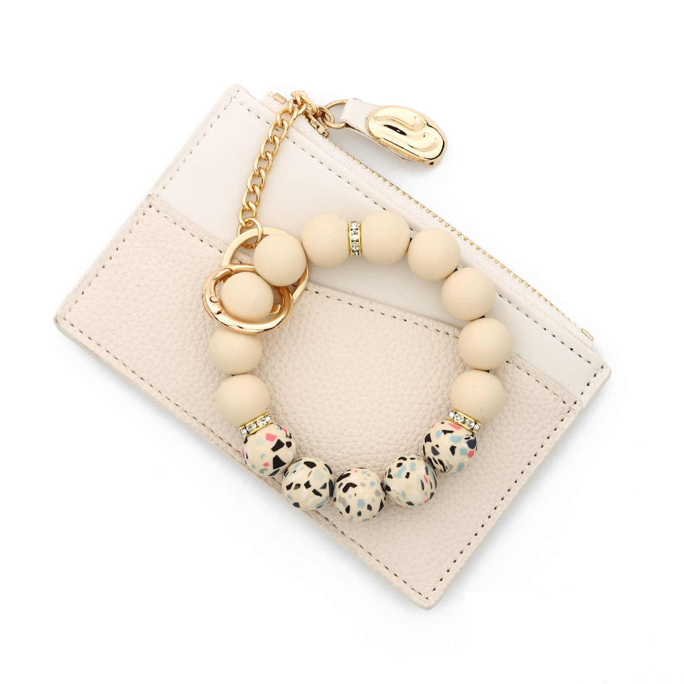 26 Cross-border Spot Goods Simple and Stylish Small Wallet Card Holder Bank Card Cover Silicone Bead Bracelet Leather Women's Wallet