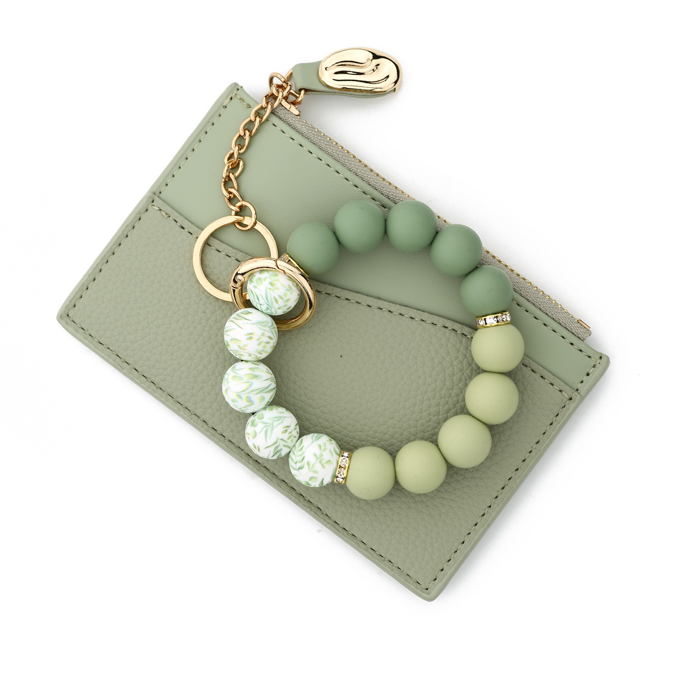 26 Cross-border Spot Goods Simple and Stylish Small Wallet Card Holder Bank Card Cover Silicone Bead Bracelet Leather Women's Wallet
