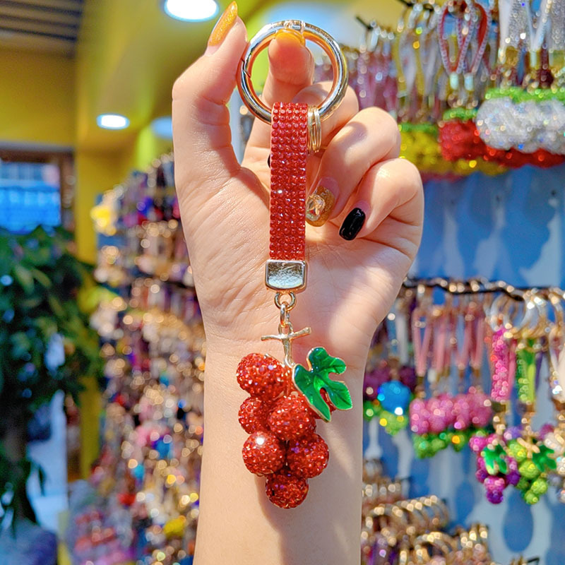 Rhinestone Grape Keychain Car Gift Key Lanyard Couple Bag Hanger Accessory Key Chain Small Gift