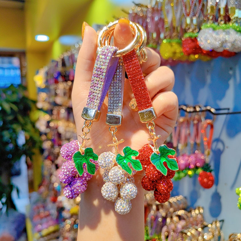 Rhinestone Grape Keychain Car Gift Key Lanyard Couple Bag Hanger Accessory Key Chain Small Gift