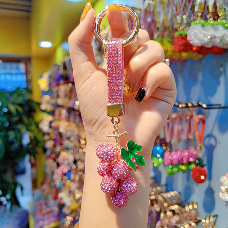 Rhinestone Grape Keychain Car Gift Key Lanyard Couple Bag Hanger Accessory Key Chain Small Gift